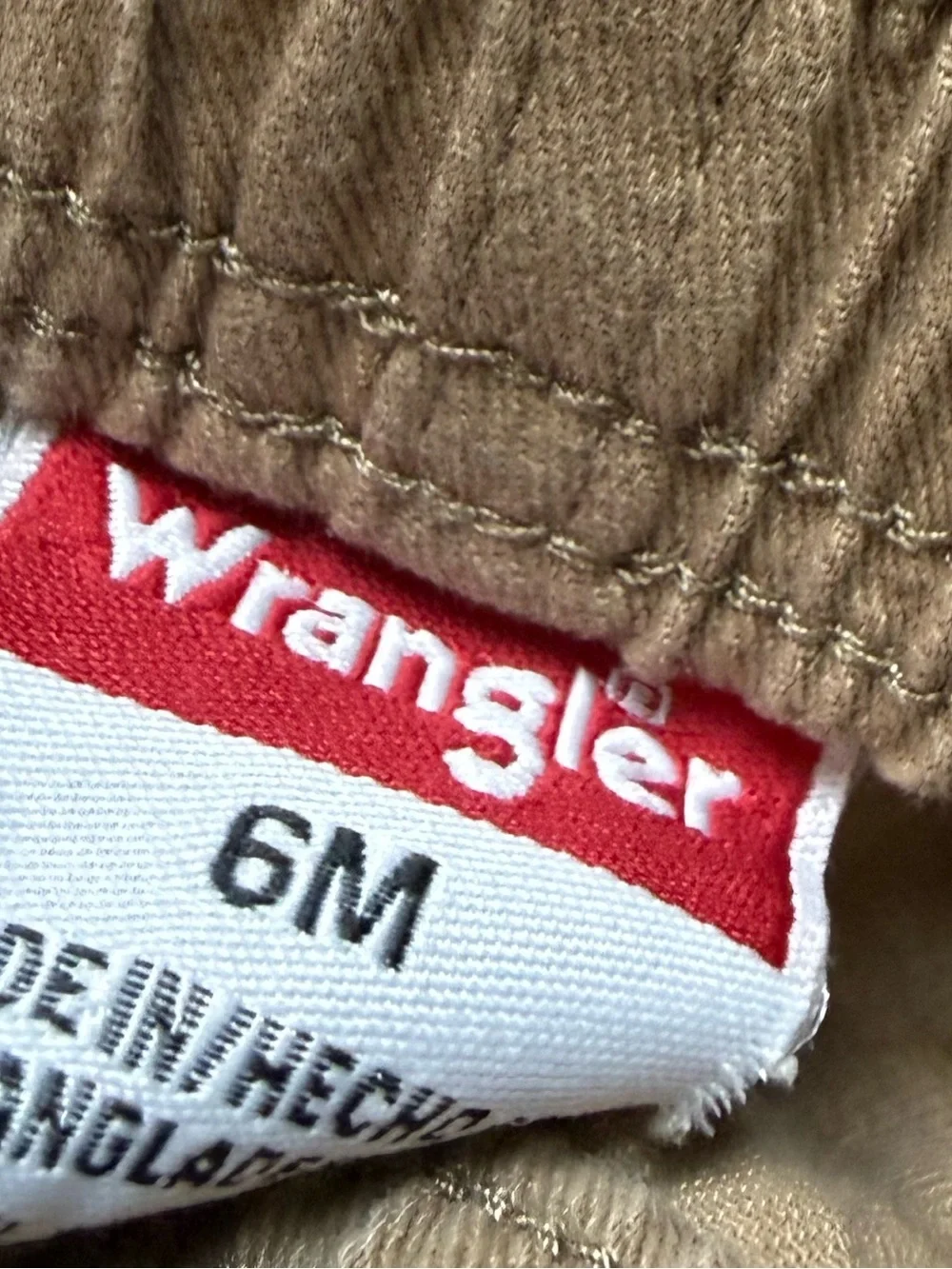 Wrangler|Baby boy set,Khaki Elastic Waist Pants & white bear print onesie•6-9M